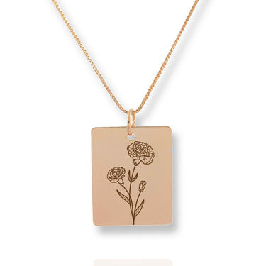 Gold Personalized Square Birth Flower Necklace